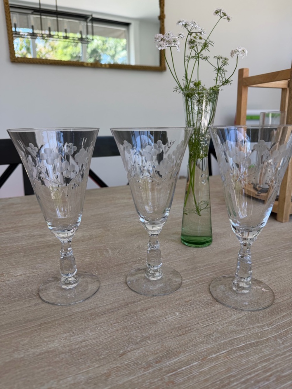 🌱 Vintage Princesshouse Etched Crystal Wine Glasses-Set of 3! Whimsycore Floral